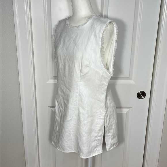 DISSH Nellie White Linen Tunic Top Size 12 Fringe Sleeveless Side Slits - Picture 8 of 16